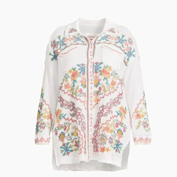 NWT Johnny Was  Embroidered Toyah White Cotton Gauze Blouse S $295 - Picture 5 of 7